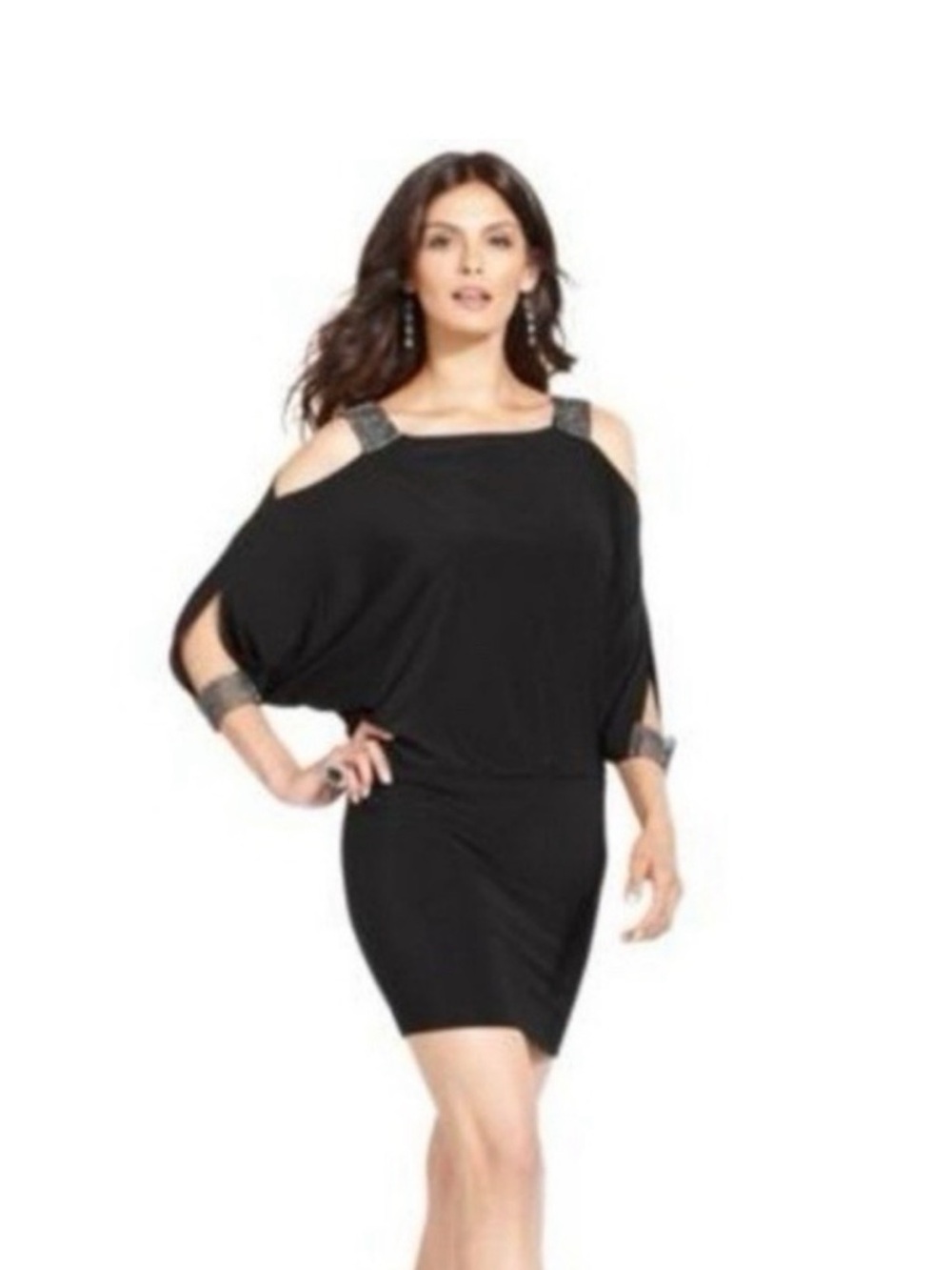 Betsy & Adam Cold-Shoulder Rhinestone Blouson Cocktail Dress Sz 12